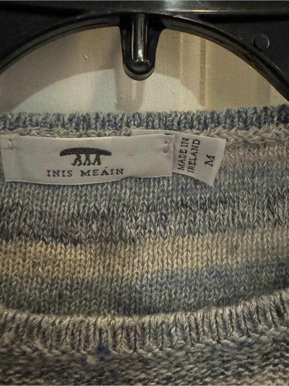 Inis Meáin 100% Linen Striped Knit Sweater T-Shirt Blue Cream Made in Ireland M - Picture 3 of 4